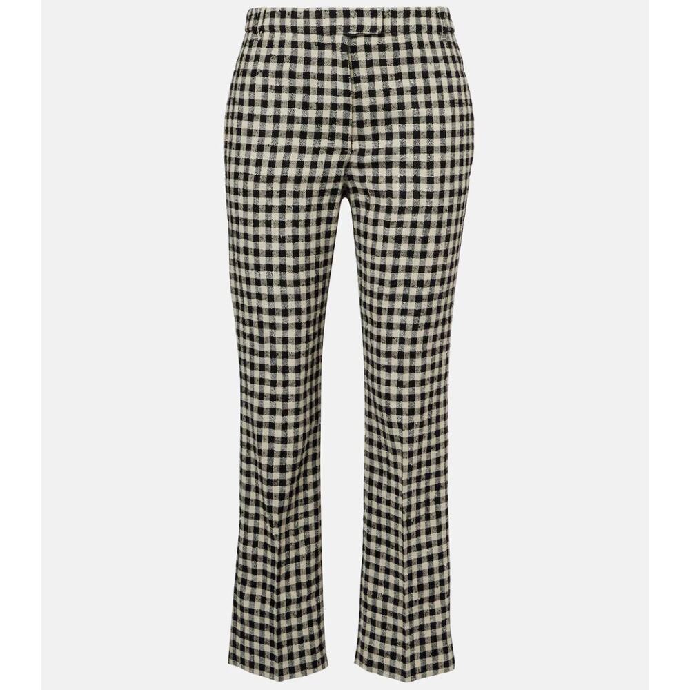 'S Max Mara DAISY Gingham Check High Rise Cropped Straight Pants US 6 NWOT $865